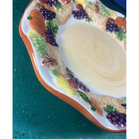 PAC ~ Cornucopia Autumn Decor Four Footed Ceramic Candle Dish ~ YaY! - Picture 3 of 11